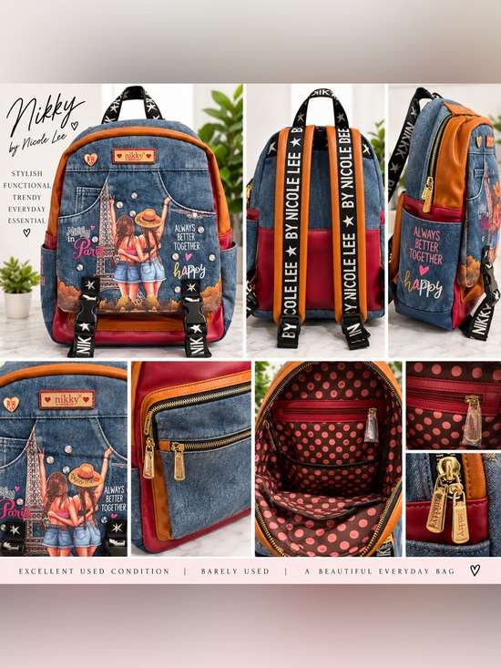 Nikky by Nicole Lee Handbags - #32 Nikky by Nicole Lee Paris Denim Backpack Multicolor Excellent Condition